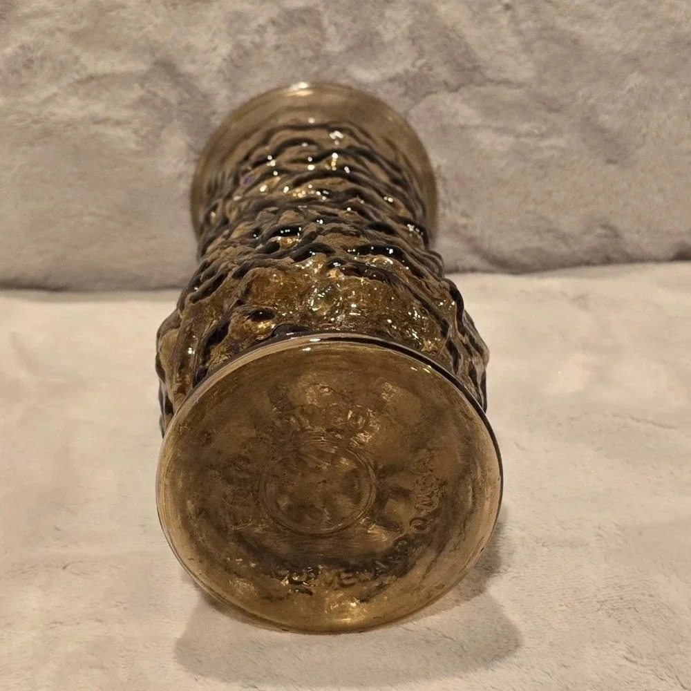 Vintage EO Brody Co Amber Smoke Glass Crinkle Textured Vase Cleveland OH
